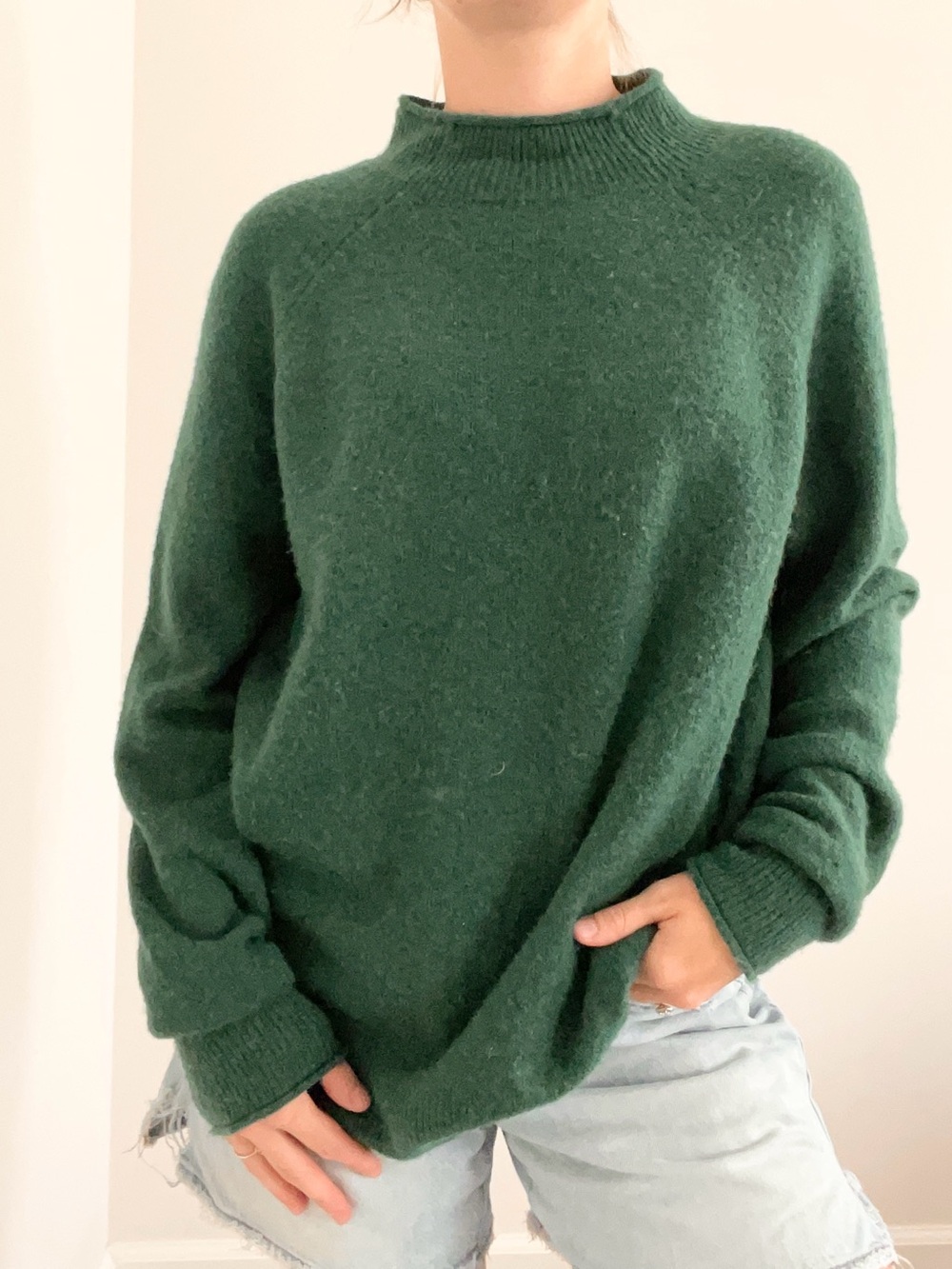 J. Crew Deep Green Wool Roll Neck Sweater